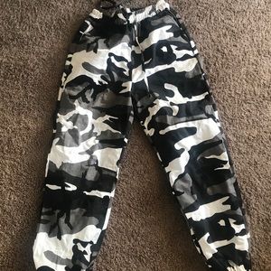 black and white camo style pants